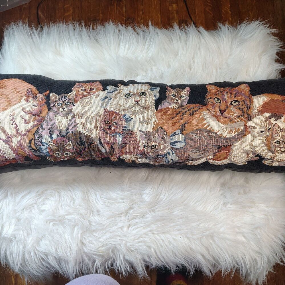 VTG Tapestry Kitty Cat Grannycore Door Stop/Pillow